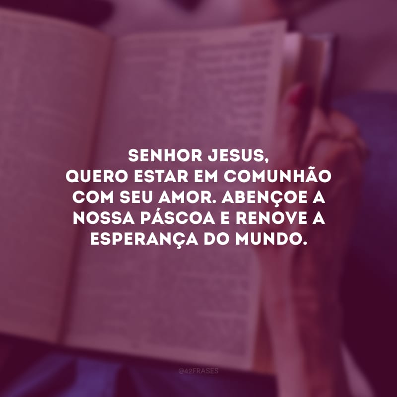 Senhor Jesus, quero estar em comunhão com seu amor. Abençoe a nossa Páscoa e renove a esperança do mundo.