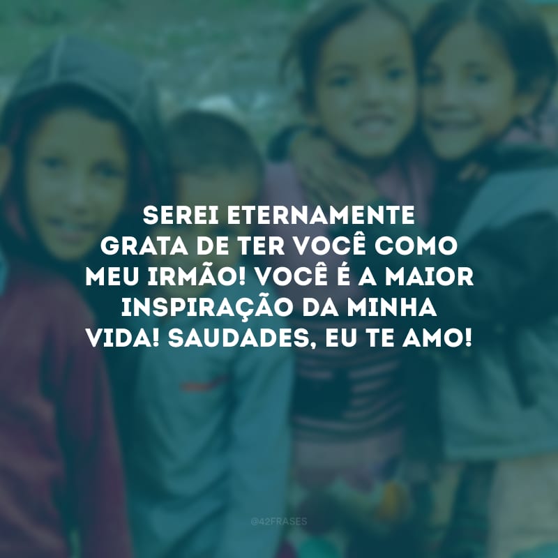 Serei eternamente grata de ter você como meu irmão! Você é a maior inspiração da minha vida! Saudades, eu te amo!