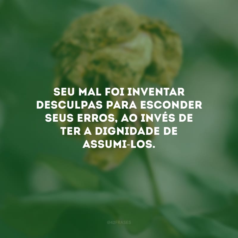 Seu mal foi inventar desculpas para esconder seus erros, ao invés de ter a dignidade de assumi-los.