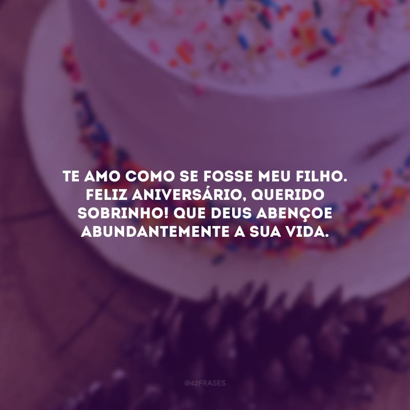 Te amo como se fosse meu filho. Feliz aniversário, querido sobrinho! Que Deus abençoe abundantemente a sua vida.