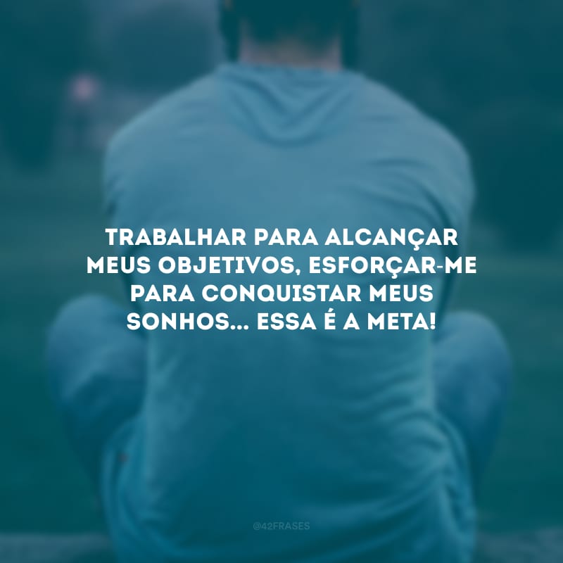 Trabalhar para alcançar meus objetivos, esforçar-me para conquistar meus sonhos... Essa é a meta! 