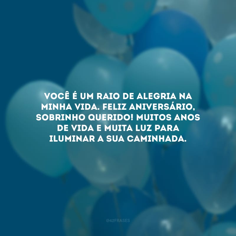 Você é um raio de alegria na minha vida. Feliz aniversário, sobrinho querido! Muitos anos de vida e muita luz para iluminar a sua caminhada.