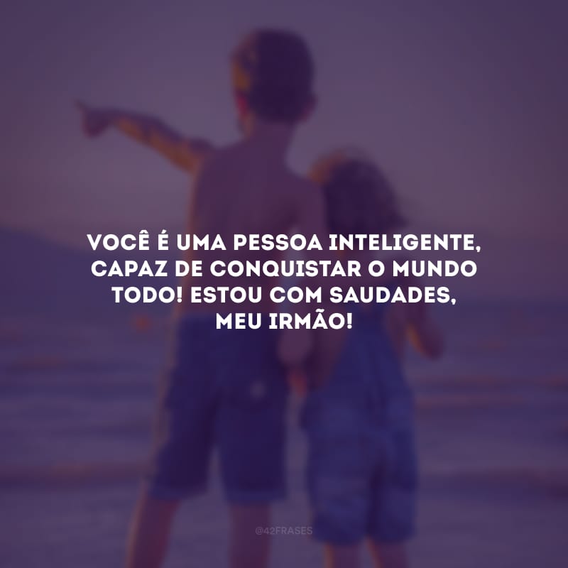 Você é uma pessoa inteligente, capaz de conquistar o mundo todo! Estou com saudades, meu irmão!