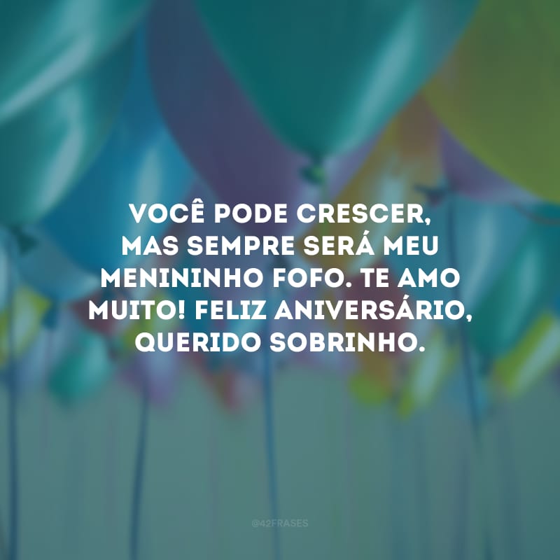 Você pode crescer, mas sempre será meu menininho fofo. Te amo muito! Feliz aniversário, querido sobrinho.