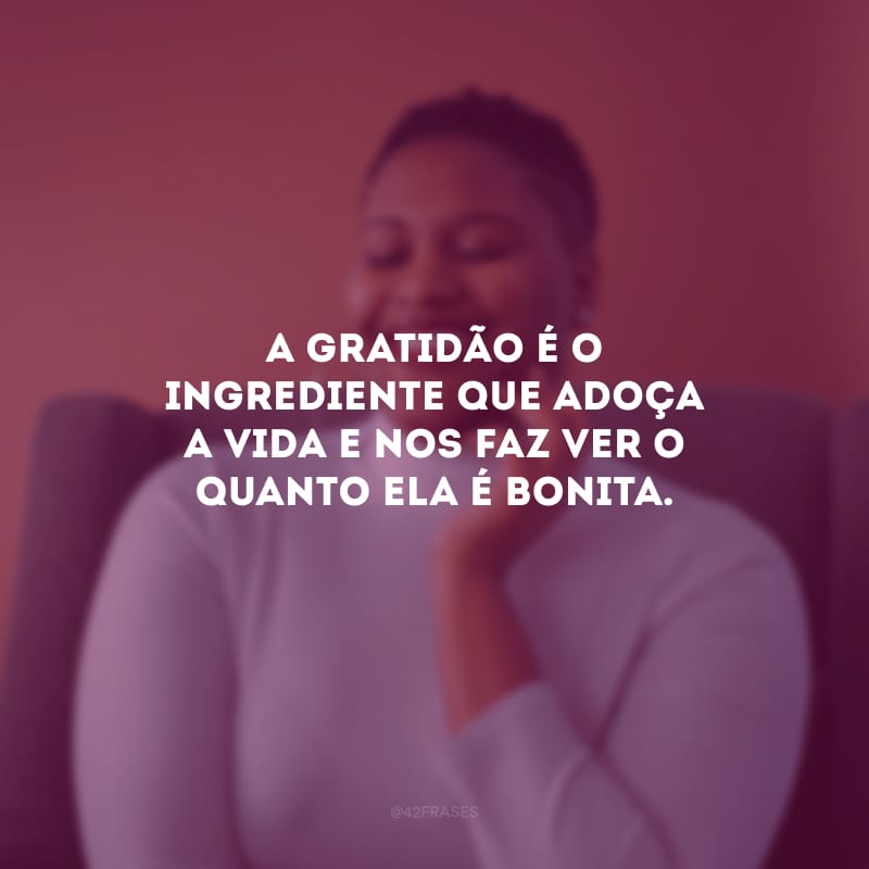 A gratidão é o ingrediente que adoça a vida e nos faz ver o quanto ela é bonita.