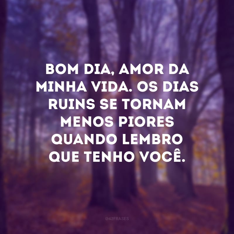 Bom dia, amor da minha vida. Os dias ruins se tornam menos piores quando lembro que tenho você.
