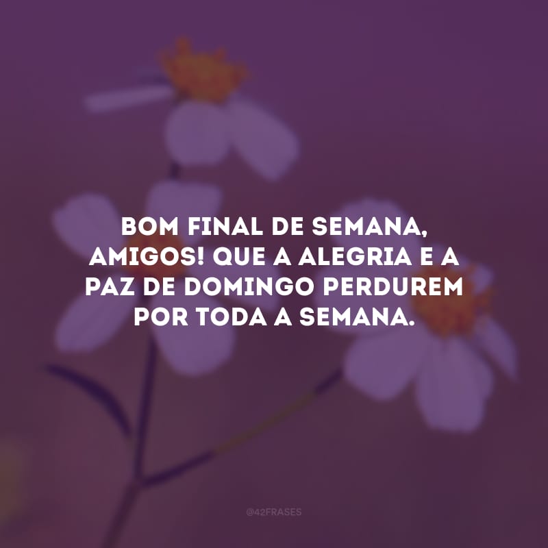 Bom final de semana, amigos! Que a alegria e a paz de domingo perdurem por toda a semana.