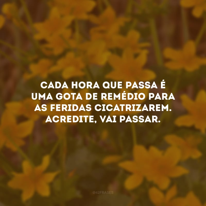 Cada hora que passa é uma gota de remédio para as feridas cicatrizarem. Acredite, vai passar. 
