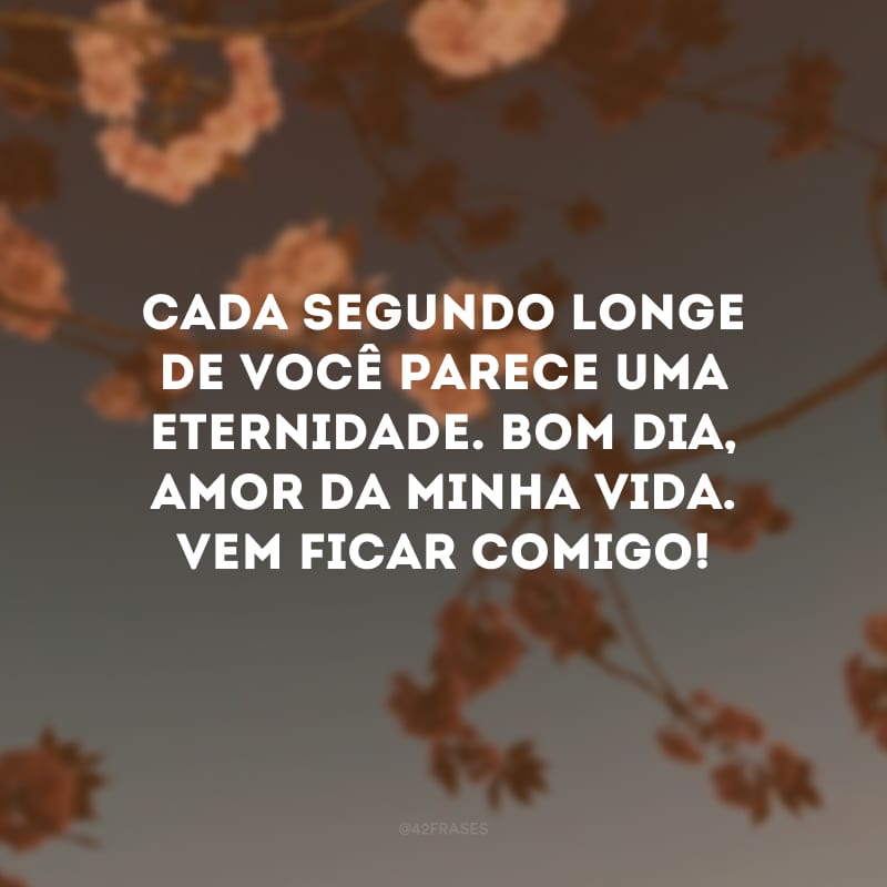 Cada segundo longe de você parece uma eternidade. Bom dia, amor da minha vida. Vem ficar comigo!
