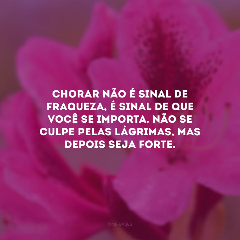 Chorar não é sinal de fraqueza, é sinal de que você se importa. Não se culpe pelas lágrimas, mas depois seja forte.