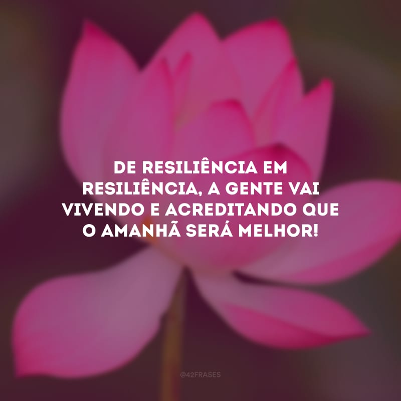 De resiliência em resiliência, a gente vai vivendo e acreditando que o amanhã será melhor! 