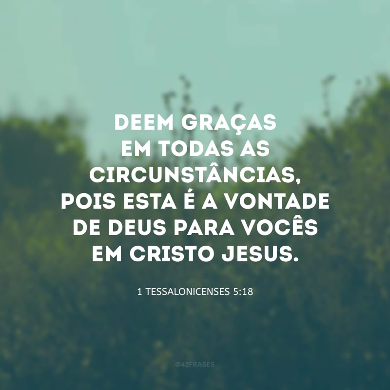 Deem graças em todas as circunstâncias, pois esta é a vontade de Deus para vocês em Cristo Jesus.