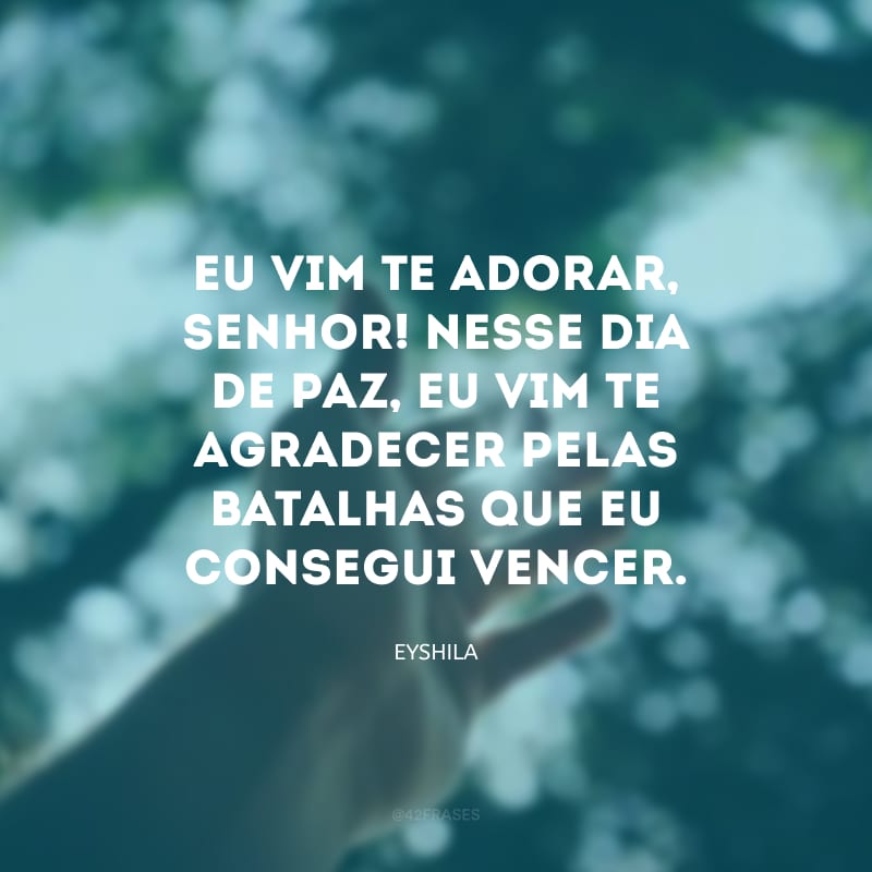 Eu vim Te adorar, Senhor! Nesse dia de paz, eu vim te agradecer pelas batalhas que eu consegui vencer.