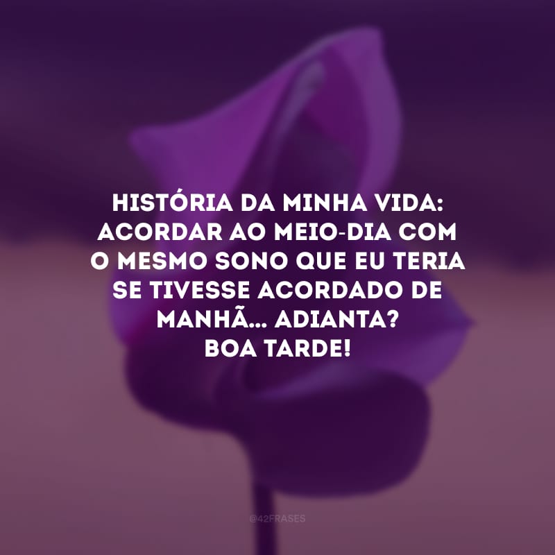 História da minha vida: acordar ao meio-dia com o mesmo sono que eu teria se tivesse acordado de manhã… Adianta? Boa tarde!