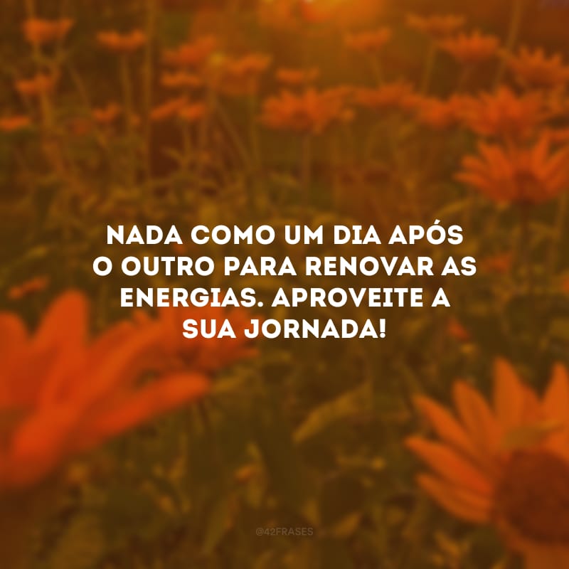 Nada como um dia após o outro para renovar as energias. Aproveite a sua jornada!