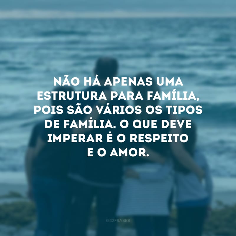 Não há apenas uma estrutura para família, pois são vários os tipos de família. O que deve imperar é o respeito e o amor. 