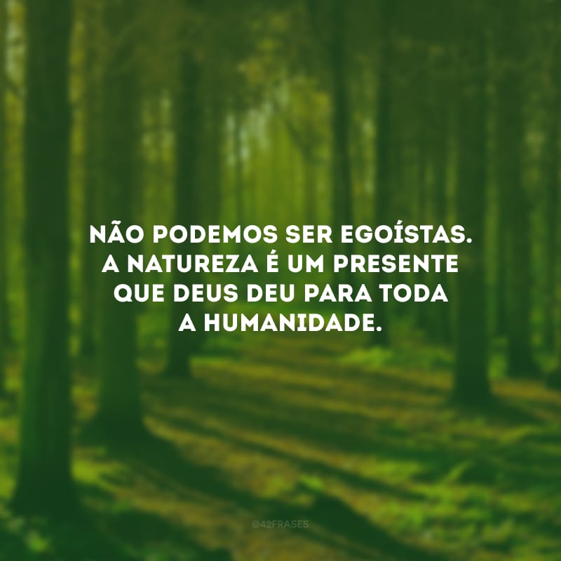 Não podemos ser egoístas. A natureza é um presente que Deus deu para toda a humanidade.
