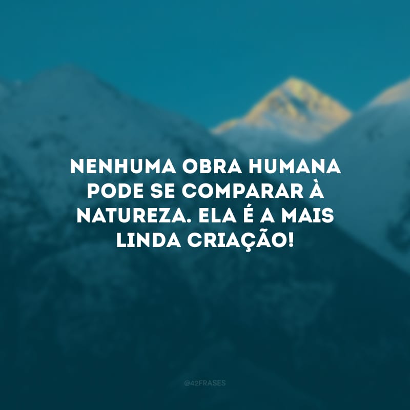 Nenhuma obra humana pode se comparar à natureza. Ela é a mais linda criação!
