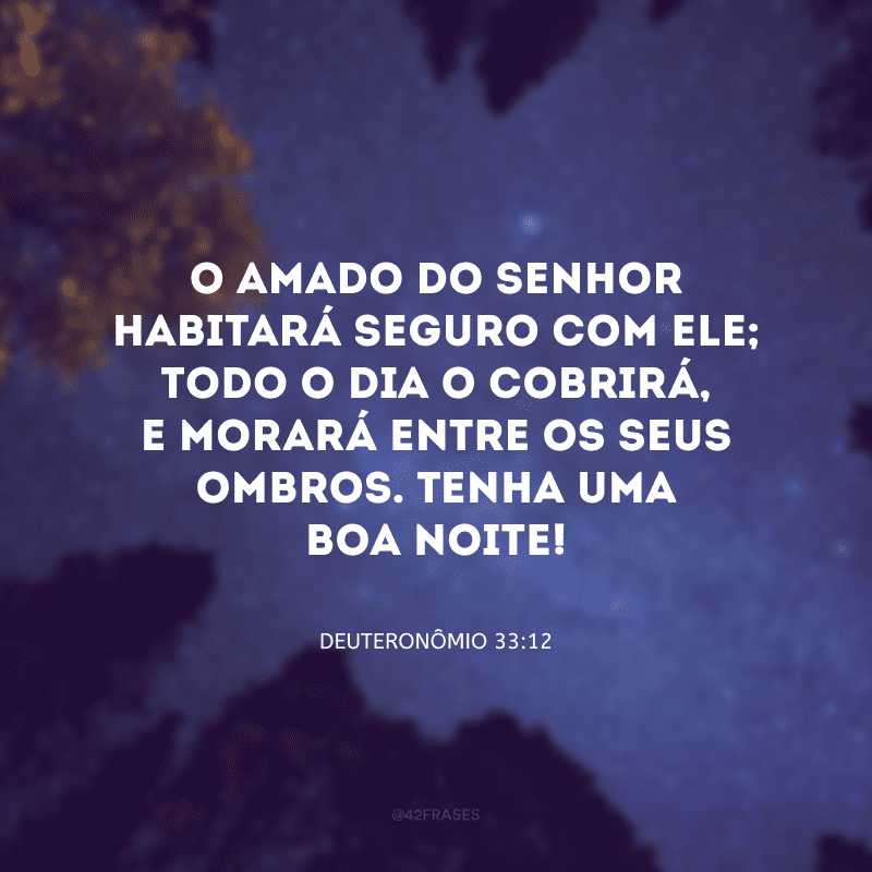 O amado do Senhor habitará seguro com ele; todo o dia o cobrirá, e morará entre os seus ombros. Tenha uma boa noite!