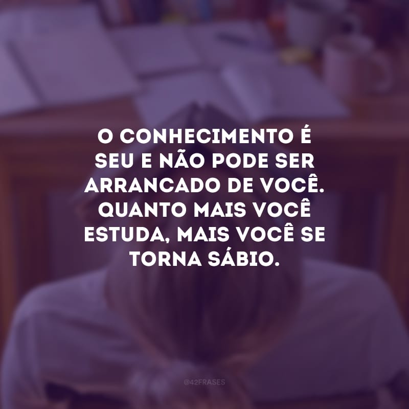 O conhecimento é seu e não pode ser arrancado de você. Quanto mais você estuda, mais você se torna sábio.