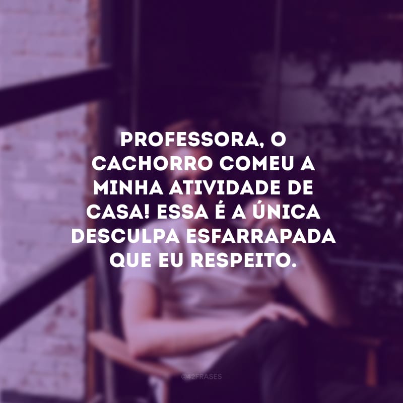 Professora, o cachorro comeu a minha atividade de casa! Essa é a única desculpa esfarrapada que eu respeito.