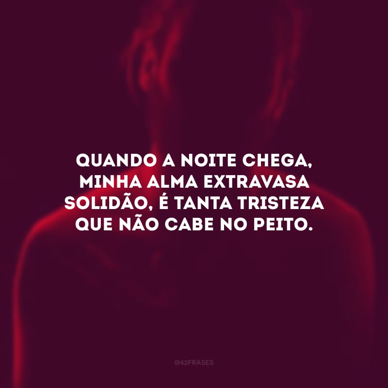 Quando a noite chega, minha alma extravasa solidão, é tanta tristeza que não cabe no peito.