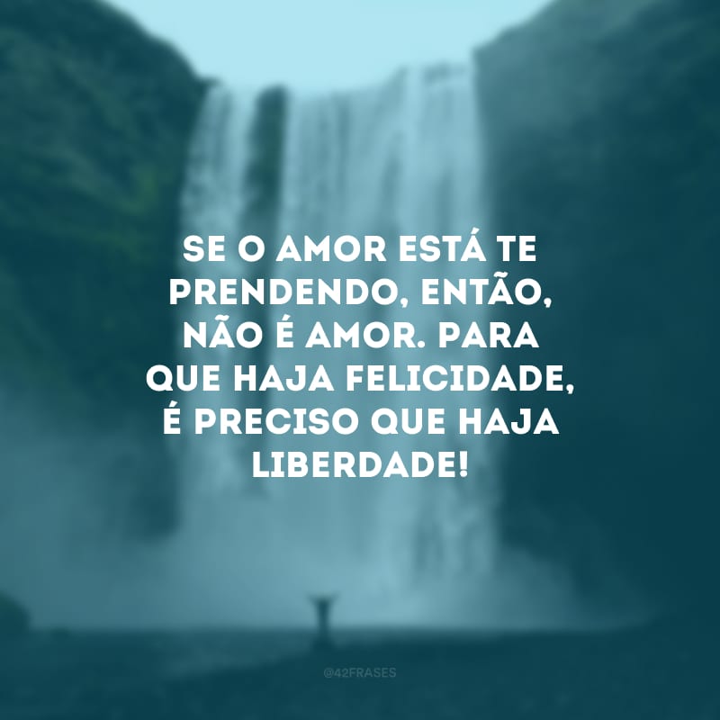 Se o amor está te prendendo, então, não é amor. Para que haja felicidade, é preciso que haja liberdade!