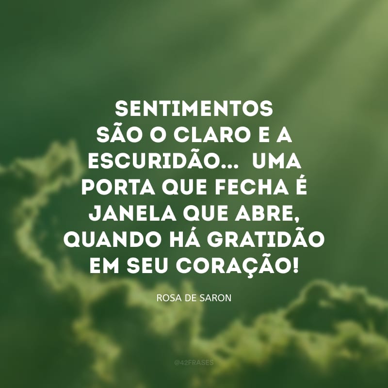 Sentimentos são o claro e a escuridão...  Uma porta que fecha é janela que abre, quando há gratidão em seu coração!