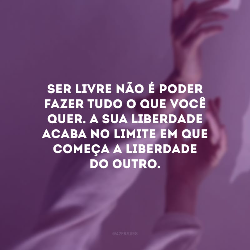 Ser livre não é poder fazer tudo o que você quer. A sua liberdade acaba no limite em que começa a liberdade do outro.