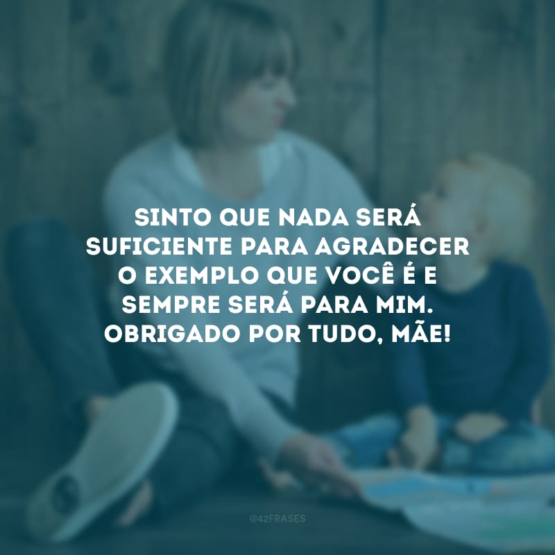 Sinto que nada será suficiente para agradecer o exemplo que você é e sempre será para mim. Obrigado por tudo, mãe!