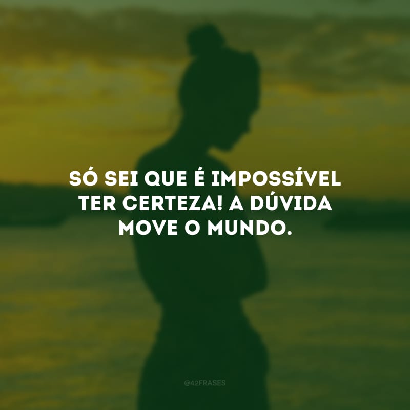 Só sei que é impossível ter certeza! A dúvida move o mundo.