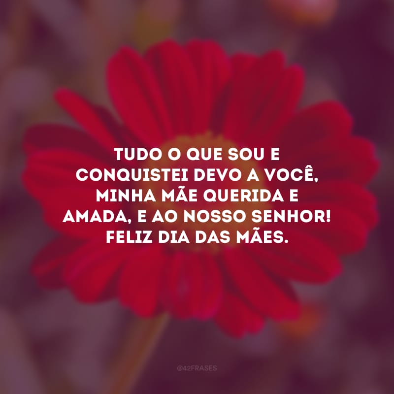 Tudo o que sou e conquistei devo a você, minha mãe querida e amada, e ao nosso Senhor! Feliz Dia das Mães.