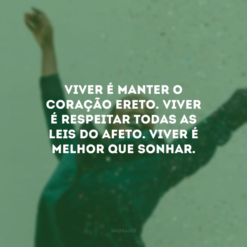 Viver é manter o coração ereto. Viver é respeitar todas as leis do afeto. Viver é melhor que sonhar.