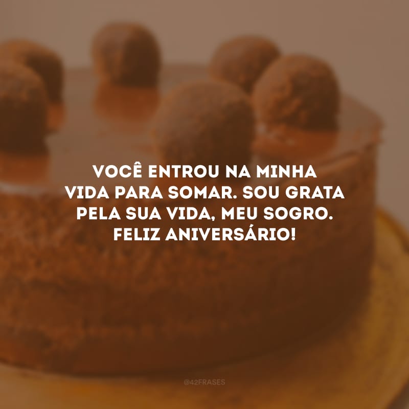 Você entrou na minha vida para somar. Sou grata pela sua vida, meu sogro. Feliz aniversário!