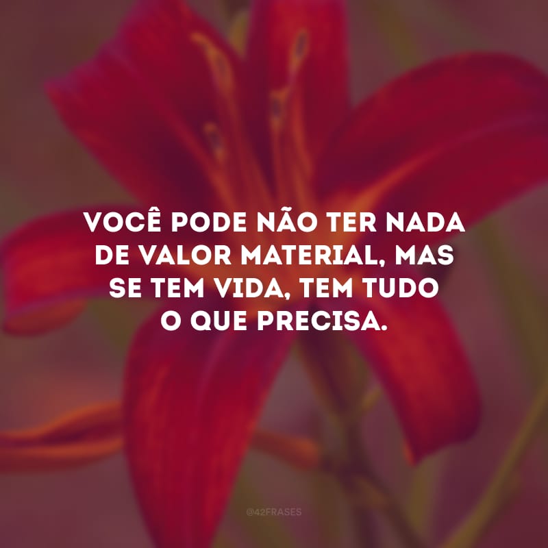 Você pode não ter nada de valor material, mas se tem vida, tem tudo o que precisa. 