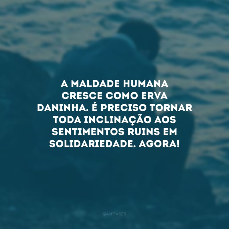 A maldade humana cresce como erva daninha. É preciso tornar toda inclinação aos sentimentos ruins em solidariedade. Agora!