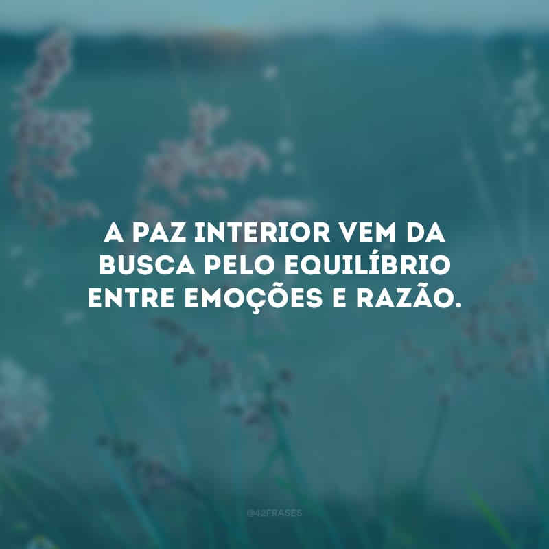 A paz interior vem da busca pelo equilíbrio entre emoções e razão.