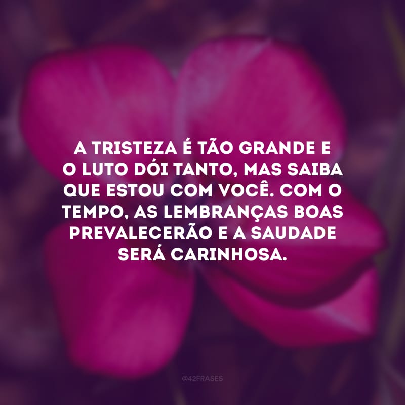 A tristeza é tão grande e o luto dói tanto, mas saiba que estou com você. Com o tempo, as lembranças boas prevalecerão e a saudade será carinhosa. 