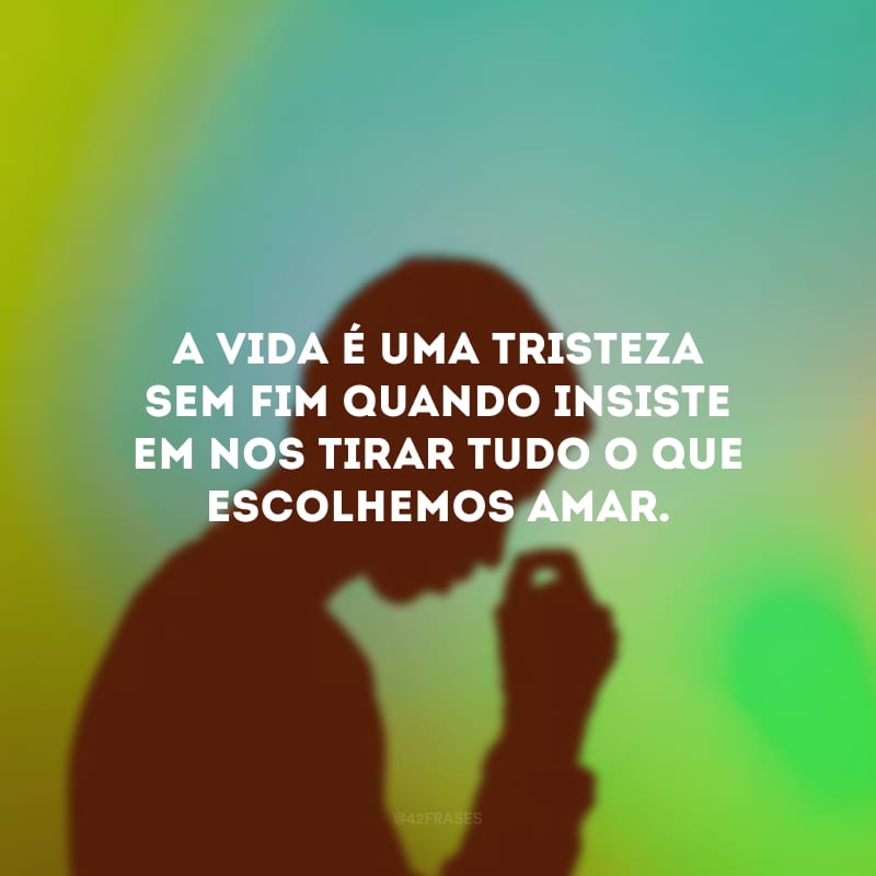 A vida é uma tristeza sem fim quando insiste em nos tirar tudo o que escolhemos amar.