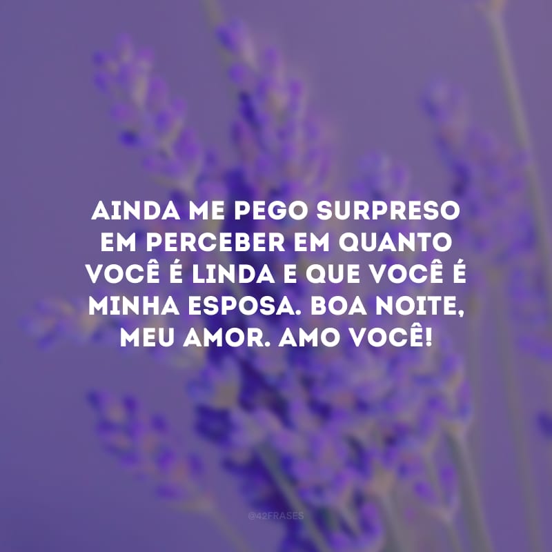 Ainda me pego surpreso em perceber em quanto você é linda e que você é minha esposa. Boa noite, meu amor. Amo você!