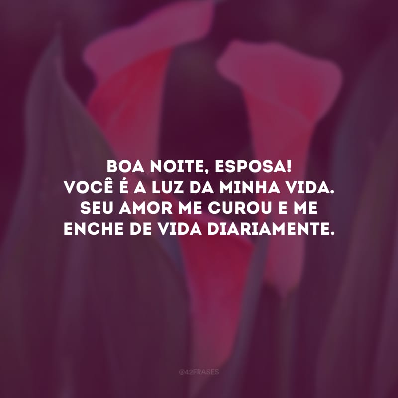 Boa noite, esposa! Você é a luz da minha vida. Seu amor me curou e me enche de vida diariamente.