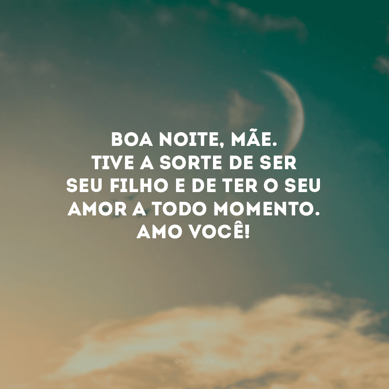 Boa noite, mãe. Tive a sorte de ser seu filho e de ter o seu amor a todo momento. Amo você!