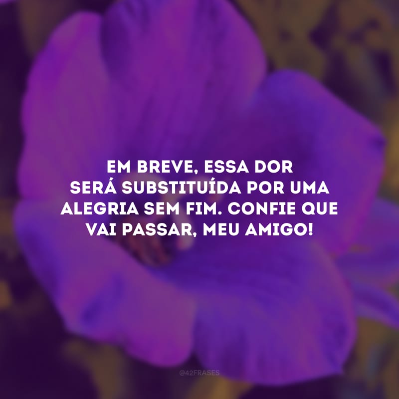 Em breve, essa dor será substituída por uma alegria sem fim. Confie que vai passar, meu amigo!