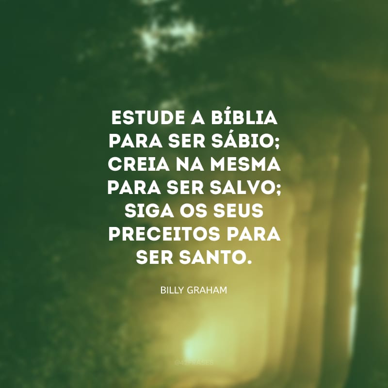 Estude a Bíblia para ser sábio; creia na mesma para ser salvo; siga os seus preceitos para ser santo.