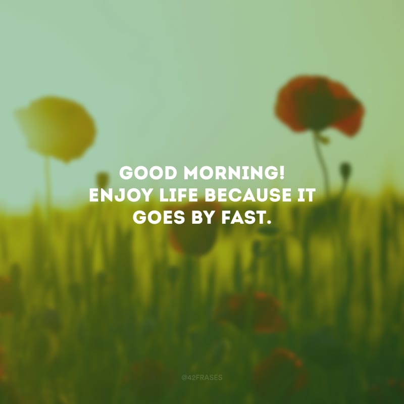 Good Morning! Enjoy life because it goes by fast. (Bom dia! Aproveite a vida porque ela passa rápido.)