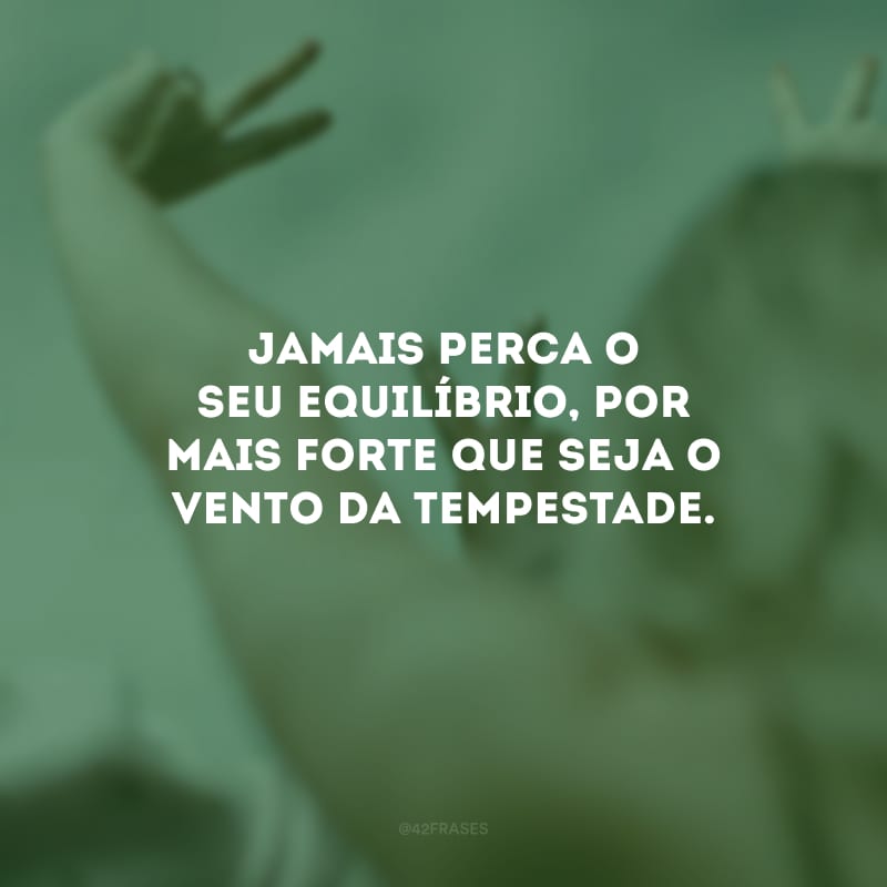 Jamais perca o seu equilíbrio, por mais forte que seja o vento da tempestade.