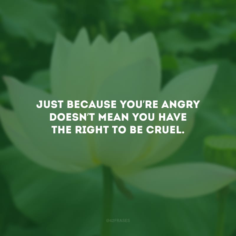 Just because you’re angry doesn’t mean you have the right to be cruel. (Só porque você está bravo não significa que precisa ser cruel.)