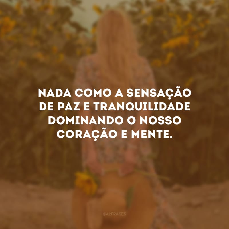 Nada como a sensação de paz e tranquilidade dominando o nosso coração e mente.