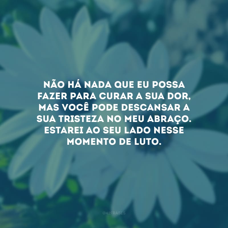 Não há nada que eu possa fazer para curar a sua dor, mas você pode descansar a sua tristeza no meu abraço. Estarei ao seu lado nesse momento de luto.