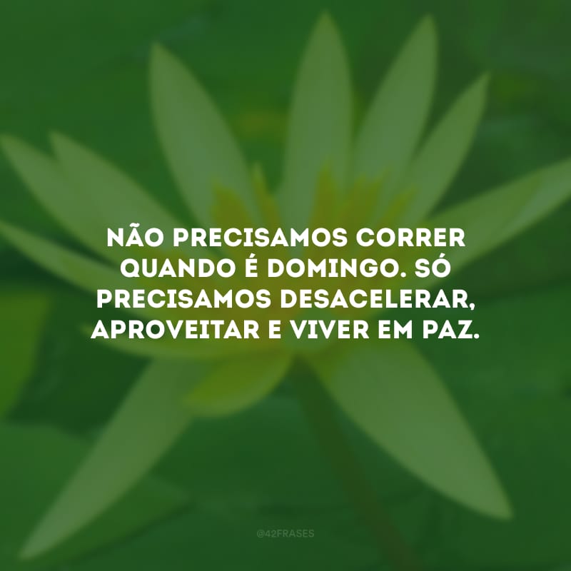 Não precisamos correr quando é domingo. Só precisamos desacelerar, aproveitar e viver em paz.